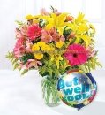 Get Well Balloon and Flower Bouquet