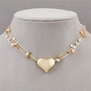 Multi-Strand Two-Tone Pearl Heart Necklace