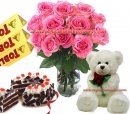  Combo Pink Roses in A vase