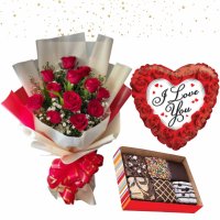 12 Pink Roses w/Fudgy Brownies & Teddy Bear