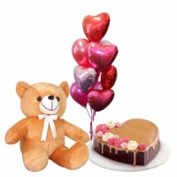 Teddy Bear w/Goldilocks Valentine Cake and Heart Balloon
