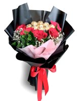 6 Red Roses w/8pcs Ferrero Rocher