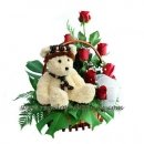 8" Teddy and red rose
